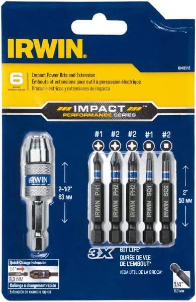 Irwin - 6 Piece, Phillips, Square Handle, Drive Set - #1, #2 - All Tool & Supply