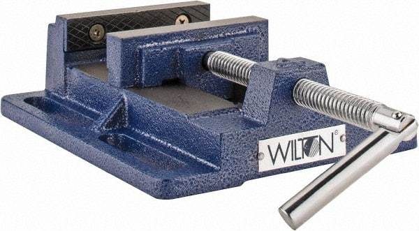 Wilton - 4-1/2" Jaw Opening Capacity x 1-1/2" Throat Depth, Horizontal Drill Press Vise - 4" Wide x 1-1/2" High Jaw, Stationary Base, Standard Speed, 7" OAL x 2.4" Overall Height, Steel - All Tool & Supply