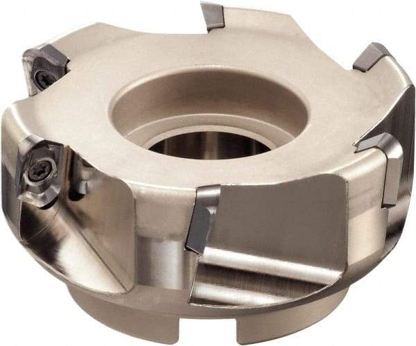 Sumitomo - 5 Inserts, 100mm Cut Diam, 31.75mm Arbor Diam, 22mm Max Depth of Cut, Indexable Square-Shoulder Face Mill - 63mm High, AECT 1604 Insert Compatibility, Through Coolant, Series WaveMill - All Tool & Supply