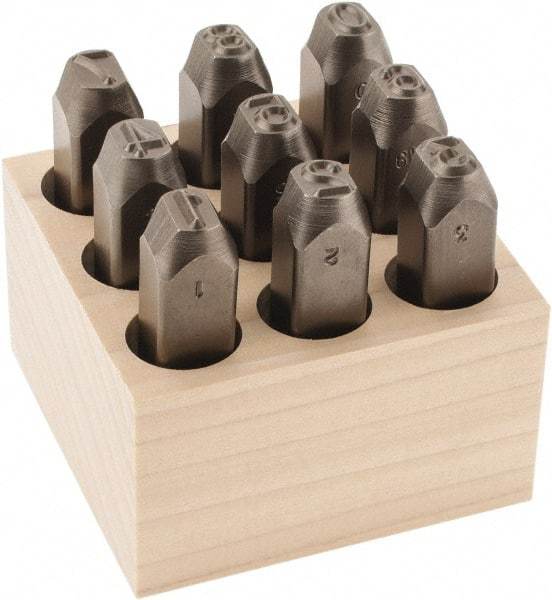 C.H. Hanson - 9 Piece, 3/8" Character Steel Stamp Set - Figures, Low Stress Round Face Full - All Tool & Supply