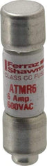 Ferraz Shawmut - 600 VAC/VDC, 6 Amp, Fast-Acting General Purpose Fuse - Clip Mount, 1-1/2" OAL, 100 at DC, 200 at AC kA Rating, 13/32" Diam - All Tool & Supply