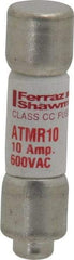 Ferraz Shawmut - 600 VAC/VDC, 10 Amp, Fast-Acting General Purpose Fuse - Clip Mount, 1-1/2" OAL, 100 at DC, 200 at AC kA Rating, 13/32" Diam - All Tool & Supply