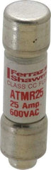 Ferraz Shawmut - 600 VAC/VDC, 25 Amp, Fast-Acting General Purpose Fuse - Clip Mount, 1-1/2" OAL, 100 at DC, 200 at AC kA Rating, 13/32" Diam - All Tool & Supply