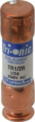 Ferraz Shawmut - 250 VAC/VDC, 0.5 Amp, Time Delay General Purpose Fuse - Clip Mount, 50.8mm OAL, 20 at DC, 200 at AC kA Rating, 9/16" Diam - All Tool & Supply