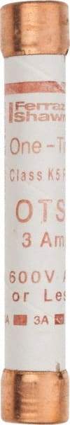Ferraz Shawmut - 300 VDC, 600 VAC, 3 Amp, Fast-Acting General Purpose Fuse - Clip Mount, 127mm OAL, 20 at DC, 50 at AC kA Rating, 13/16" Diam - All Tool & Supply