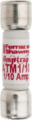 Ferraz Shawmut - 600 VAC/VDC, 0.1 Amp, Fast-Acting General Purpose Fuse - Clip Mount, 1-1/2" OAL, 100 at AC/DC kA Rating, 13/32" Diam - All Tool & Supply