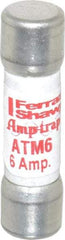 Ferraz Shawmut - 600 VAC/VDC, 6 Amp, Fast-Acting General Purpose Fuse - Clip Mount, 1-1/2" OAL, 100 at AC/DC kA Rating, 13/32" Diam - All Tool & Supply