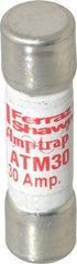 Ferraz Shawmut - 600 VAC/VDC, 30 Amp, Fast-Acting Midget Fuse - Clip Mount, 1-1/2" OAL, 100 at AC/DC kA Rating, 13/32" Diam - All Tool & Supply