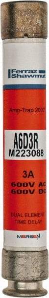 Ferraz Shawmut - 600 VAC/VDC, 3 Amp, Time Delay General Purpose Fuse - Clip Mount, 127mm OAL, 100 at DC, 200 at AC kA Rating, 13/16" Diam - All Tool & Supply