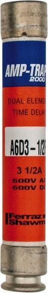 Ferraz Shawmut - 600 VAC/VDC, 3.5 Amp, Time Delay General Purpose Fuse - Clip Mount, 127mm OAL, 100 at DC, 200 at AC kA Rating, 13/16" Diam - All Tool & Supply