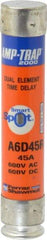 Ferraz Shawmut - 600 VAC/VDC, 45 Amp, Time Delay General Purpose Fuse - Clip Mount, 5-1/2" OAL, 100 at DC, 200 at AC kA Rating, 1-1/16" Diam - All Tool & Supply