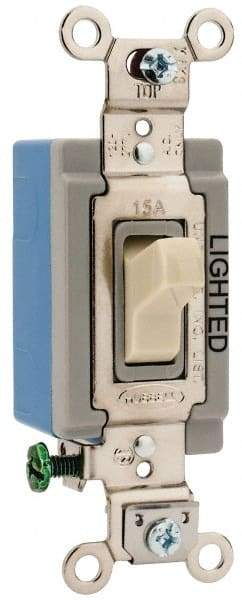 Hubbell Wiring Device-Kellems - 1 Pole, 120 to 277 VAC, 15 Amp, Residential Grade, Toggle, Wall and Dimmer Light Switch - 1-5/16 Inch Wide x 4-1/16 Inch High - All Tool & Supply