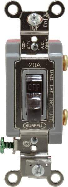 Hubbell Wiring Device-Kellems - 1 Pole, 120 to 277 VAC, 20 Amp, Industrial Grade, Toggle, Wall and Dimmer Light Switch - 1-5/16 Inch Wide x 4-1/16 Inch High - All Tool & Supply