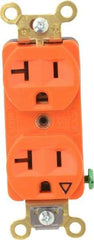 Hubbell Wiring Device-Kellems - 125 VAC, 20 Amp, 5-20R NEMA Configuration, Orange, Specification Grade, Isolated Ground Duplex Receptacle - 1 Phase, 2 Poles, 3 Wire, Flush Mount, Corrosion, Heat and Impact Resistant - All Tool & Supply