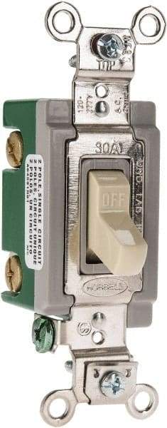 Hubbell Wiring Device-Kellems - 2 Pole, 120 to 277 VAC, 30 Amp, Industrial Grade, Toggle, Wall and Dimmer Light Switch - 1-5/16 Inch Wide x 4-1/16 Inch High - All Tool & Supply