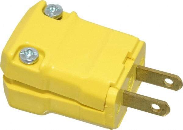 Hubbell Wiring Device-Kellems - 125 VAC, 15 Amp, 1-15P NEMA, Valise, Ungrounded, Commercial, Industrial Grade Plug - 2 Pole, 2 Wire, 1 Phase, 1/2 hp, Nylon, Yellow - All Tool & Supply