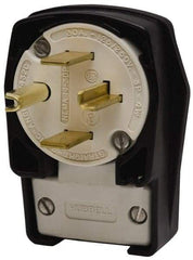 Hubbell Wiring Device-Kellems - 250 VAC, 30 Amp, 15-30P NEMA, Angled, Self Grounding, Commercial, Industrial Grade Plug - 3 Pole, 4 Wire, 3 Phase, 3 hp, Nylon, Black, White - All Tool & Supply