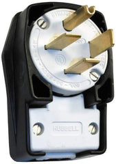 Hubbell Wiring Device-Kellems - 250 VAC, 60 Amp, 15-60P NEMA, Angled, Self Grounding, Commercial, Industrial Grade Plug - 3 Pole, 4 Wire, 3 Phase, 10 hp, Nylon, Black, White - All Tool & Supply