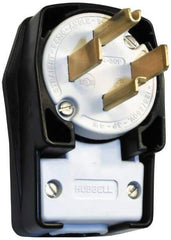 Hubbell Wiring Device-Kellems - 125/250 VAC, 30 Amp, 14-30P NEMA, Angled, Self Grounding, Commercial, Industrial Grade Plug - 3 Pole, 4 Wire, 1 Phase, 2 hp, Nylon, Black, White - All Tool & Supply