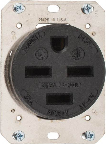 Hubbell Wiring Device-Kellems - 250 VAC, 30 Amp, 15-30R NEMA Configuration, Brown, Industrial Grade, Self Grounding Single Receptacle - 3 Phase, 3 Poles, 4 Wire, Flush Mount - All Tool & Supply