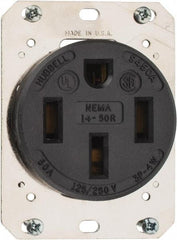 Hubbell Wiring Device-Kellems - 125/250 VAC, 50 Amp, 14-50R NEMA Configuration, Black, Industrial Grade, Self Grounding Single Receptacle - 1 Phase, 3 Poles, 4 Wire, Flush Mount - All Tool & Supply