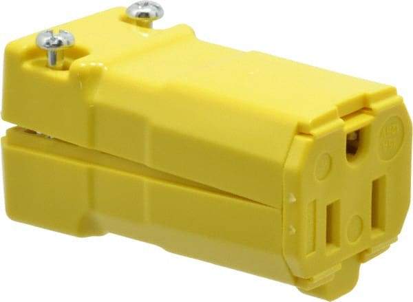 Hubbell Wiring Device-Kellems - 125 VAC, 15 Amp, 5-15R NEMA, Valise, Self Grounding, Commercial, Industrial Grade Connector - 2 Pole, 3 Wire, 1 Phase, 1/2 hp, Nylon, Yellow - All Tool & Supply