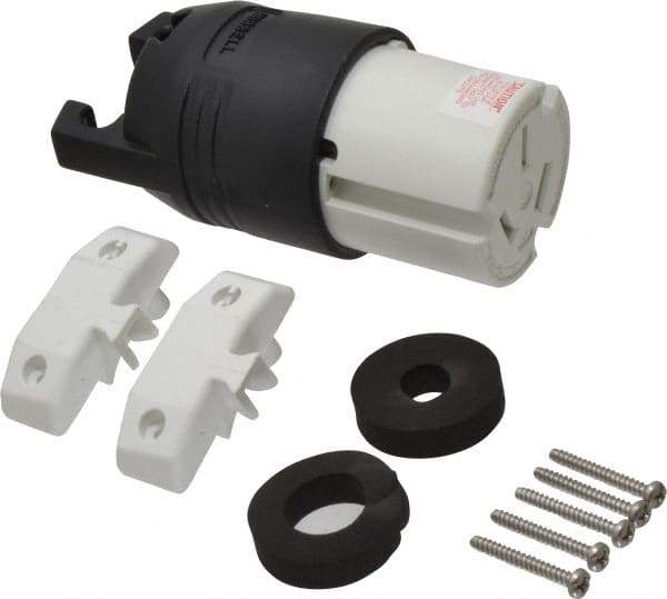 Hubbell Wiring Device-Kellems - 125/250 VAC, 50 Amp, 10-50R NEMA, Straight, Ungrounded, Commercial, Industrial Grade Connector - 3 Pole, 3 Wire, 1 Phase, 3 hp, Nylon, Black, White - All Tool & Supply