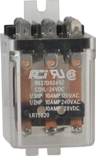 ACI - 11 Pins, Square Electromechanical Blade General Purpose Relay - 10 Amp at 240 VAC, 3PDT, 24 VDC - All Tool & Supply