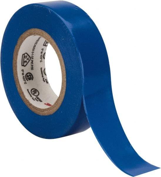 3M - 1/2" x 20', Blue Vinyl Electrical Tape - Series 35, 7 mil Thick, 1,250 V/mil Dielectric Strength, 17 Lb./Inch Tensile Strength - All Tool & Supply