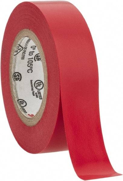 3M - 1/2" x 20', Red Vinyl Electrical Tape - Series 35, 7 mil Thick, 1,250 V/mil Dielectric Strength, 17 Lb./Inch Tensile Strength - All Tool & Supply