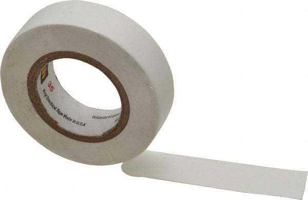 3M - 1/2" x 20', White Vinyl Electrical Tape - Series 35, 7 mil Thick, 1,250 V/mil Dielectric Strength, 17 Lb./Inch Tensile Strength - All Tool & Supply