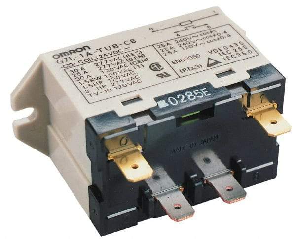 Omron - 1.7 to 2.5 VA Power Rating, Standard Electromechanical Quick Connect General Purpose Relay - 30 Amp at 220 VAC, SPST, 240 VAC, 68.5mm Wide x 47mm High x 33.5mm Deep - All Tool & Supply