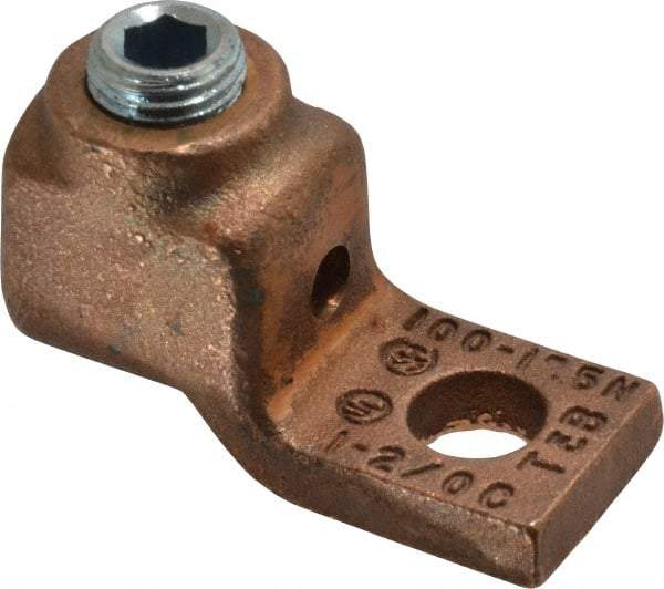 Thomas & Betts - 1-2/0 AWG Noninsulated Compression Connection Square Ring Terminal - 3/8" Stud, 1-15/16" OAL x 13/16" Wide, Copper Contact - All Tool & Supply