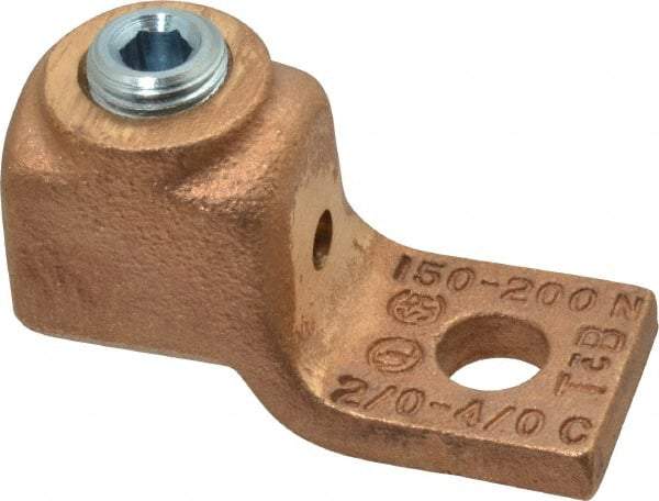 Thomas & Betts - 2/0-4/0 AWG Noninsulated Compression Connection Square Ring Terminal - 3/8" Stud, 2-3/8" OAL x 1" Wide, Copper Contact - All Tool & Supply