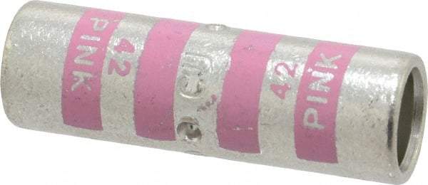 Thomas & Betts - 1/0 AWG Compatible, Noninsulated, Crimp-On Butt Splice Terminal - 2 Wire Entries, Copper Contacts, Tin Contact Plating, 1.63" OAL, Pink - All Tool & Supply