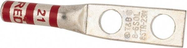 Thomas & Betts - 8 AWG Noninsulated Compression Connection Rectangle Ring Terminal - 1/4" Stud, 2.19" OAL x 0.42" Wide, Tin Plated Copper Contact - All Tool & Supply