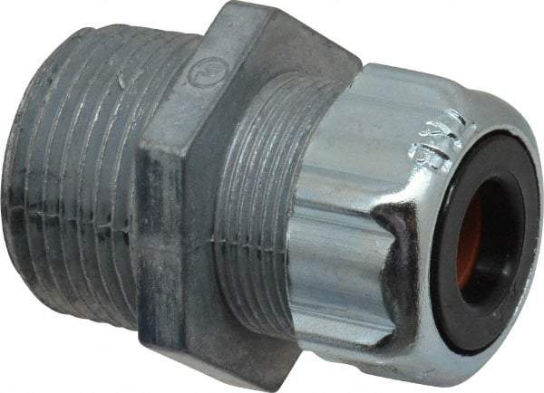 Thomas & Betts - 3/8 to 1/2" Cable Capacity, Liquidtight, Straight Strain Relief Cord Grip - 1 NPT Thread, 1-23/32" Long, Zinc - All Tool & Supply