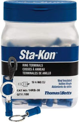 Thomas & Betts - 18-14 AWG Partially Insulated Crimp Connection D Shaped Ring Terminal - 3/8" Stud, 1.16" OAL x 0.54" Wide, Tin Plated Copper Contact - All Tool & Supply