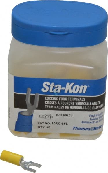 Thomas & Betts - #8 Stud, 12 to 10 AWG Compatible, Partially Insulated, Crimp Connection, Locking Fork Terminal - All Tool & Supply