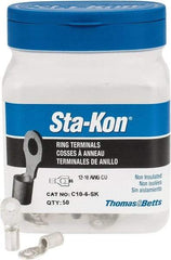 Thomas & Betts - 12-10 AWG Noninsulated Crimp Connection D Shaped Ring Terminal - #6 Stud, 0.82" OAL x 0.31" Wide, Tin Plated Copper Contact - All Tool & Supply