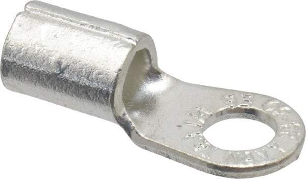 Thomas & Betts - 6 AWG Noninsulated Crimp Connection Circular Ring Terminal - 1/4" Stud, 1.13" OAL x 0.48" Wide, Tin Plated Copper Contact - All Tool & Supply