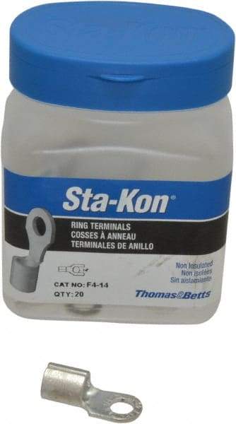 Thomas & Betts - 4 AWG Noninsulated Crimp Connection Circular Ring Terminal - 1/4" Stud, 1.16" OAL x 0.48" Wide, Tin Plated Copper Contact - All Tool & Supply