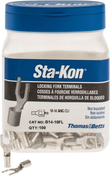 Thomas & Betts - #10 Stud, 18 to 14 AWG Compatible, Noninsulated, Crimp Connection, Locking Fork Terminal - All Tool & Supply