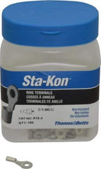 Thomas & Betts - 22-16 AWG Noninsulated Crimp Connection D Shaped Ring Terminal - #4 Stud, 3/4" OAL x 0.31" Wide, Tin Plated Copper Contact - All Tool & Supply