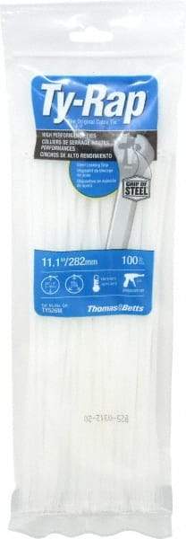 Thomas & Betts - 11.1" Long Natural (Color) Nylon Standard Cable Tie - 30 Lb Tensile Strength, 1.31mm Thick, 76.2mm Max Bundle Diam - All Tool & Supply