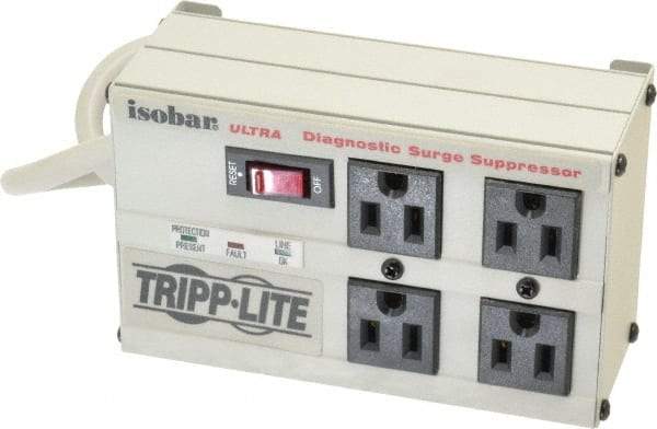 Tripp-Lite - 4 Outlets, 120 Volts, 15 Amps, 6' Cord, Power Outlet Strip - Free Hanging, Keyhole Mount, 1-15P NEMA Configuration, 7" Strip - All Tool & Supply