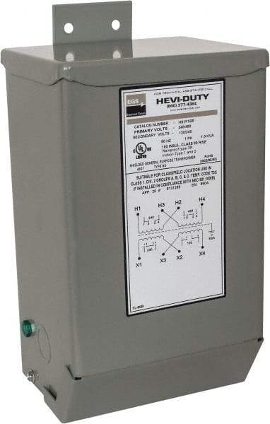 Sola/Hevi-Duty - 1 Phase, 240-480 Volt Input, 120/240 Volt Output, 60 Hz, 1 kVA, General Purpose Transformer - 4, 12, 3R, 4X NEMA Rating, 239°F Temp Rise, 6 Inch Wide x 5 Inch Deep x 10 Inch High, Indoor, Outdoor, Wall Mount - All Tool & Supply