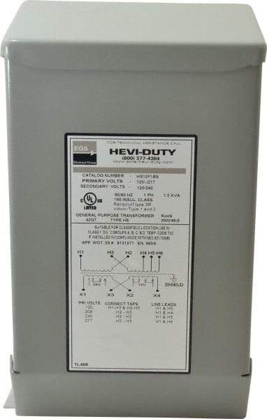 Sola/Hevi-Duty - 1 Phase, 120/208/240/277 Volt Input, 120/240 Volt Output, 60 Hz, 1 kVA, General Purpose Transformer - 4, 12, 3R, 4X NEMA Rating, 239°F Temp Rise, 6 Inch Wide x 5 Inch Deep x 10 Inch High, Indoor, Outdoor, Wall Mount - All Tool & Supply