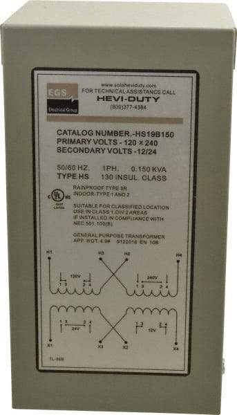 Sola/Hevi-Duty - 120/240 Input Volt, 12/24 Output Volt, 60 Hz, Buck Boost Transformer - 1 Phase, 4 Inch Wide x 4 Inch Deep, cULus Listed E77014 - All Tool & Supply