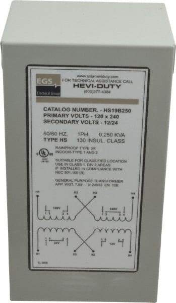 Sola/Hevi-Duty - 120/240 Input Volt, 12/24 Output Volt, 60 Hz, Buck Boost Transformer - 1 Phase, 4 Inch Wide x 4 Inch Deep, cULus Listed E77014 - All Tool & Supply